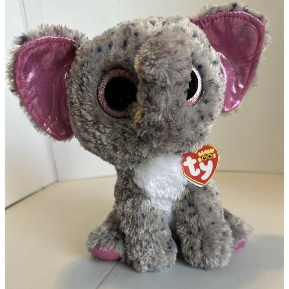 Ty SPECKS the Speckled Grey Elephant 9 Inch Beanie Boos Grey Pink Glitter W Tag - Picture 2 of 14